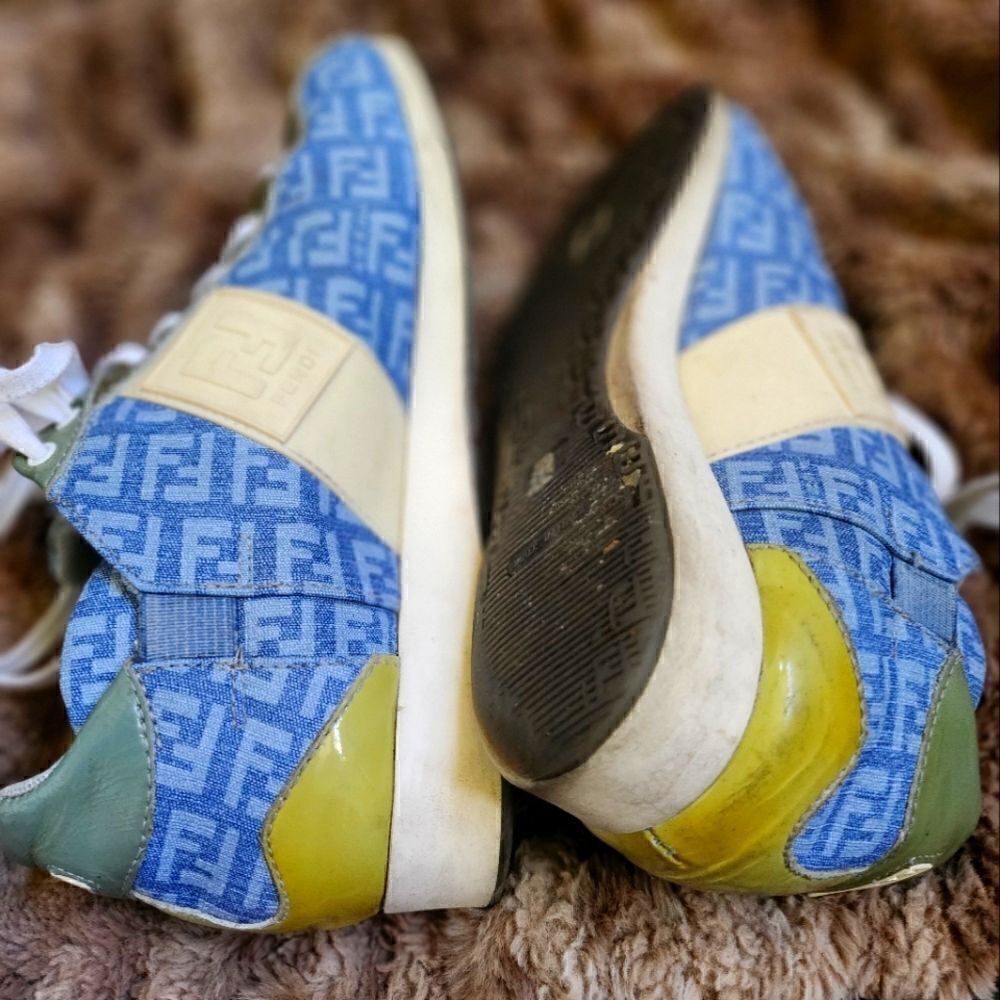 Authentic Fendi FF Logo Blue Canvas and Leather Women's  Sneakers - Picture 10 of 12
